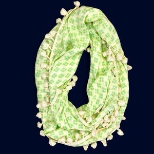 NWT Natural Life Green Blue Abstract Fringe Bohemian Infinity Scarf